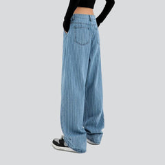 Vaqueros holgados de mezclilla a rayas para mujer