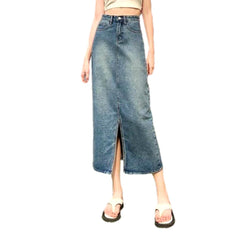 Streetwear front slit denim skirt