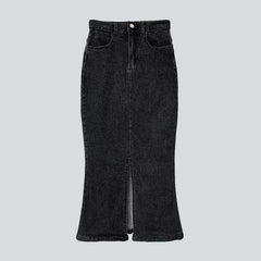 Long peplum denim skirt
