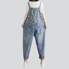 Partly bubble print denim jumpsuit