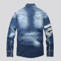 Poster print shirt-like denim jacket