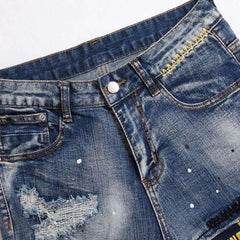 Embroidered patches ripped men jeans