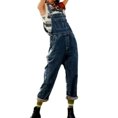 Straight loose denim jumpsuit for ladies