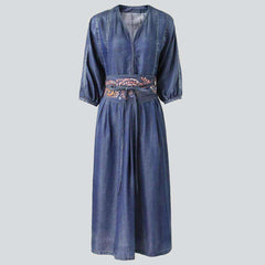 Denim dress with embroidered belt