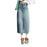 Falda vaquera larga con abertura de estilo urbano