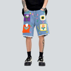 Pantalones cortos vaqueros con bordado de patchwork de colores