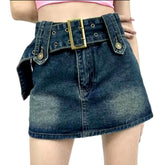 Sanded Denim Skort mit Gürtel