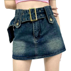 Sanded Denim Skort mit Gürtel