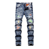 Distressed-Jeans mit Neon-Patches