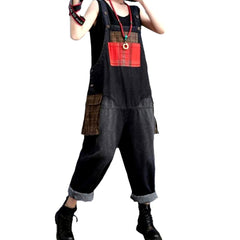 Red chest pocket denim jumpsuit