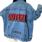 Red inscription print denim jacket