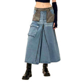 Color block patchwork denim skirt