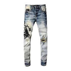 Bestickte Herrenjeans im Streetwear-Stil