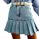 Pleated skater women denim skirt