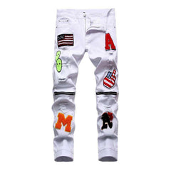 Vaqueros blancos con bordado de letras para hombre