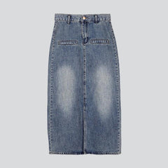 Falda vaquera larga con bolsillo de costura
