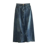 Vintage patchwork long denim skirt
