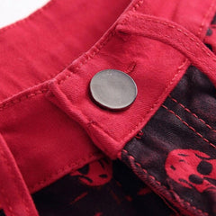 Rote Jeans mit Totenkopf-Motiv für Herren