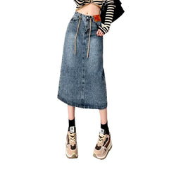 Streetwear denim skirt with drawstrings