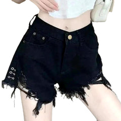 Weite Damen Distressed Denim Shorts