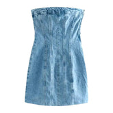 Raw hem strapless denim dress