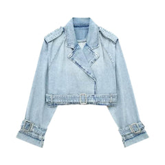 Chaqueta vaquera corta con cuello en V para mujer