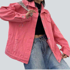 Chaqueta vaquera rosa con estampado en la espalda