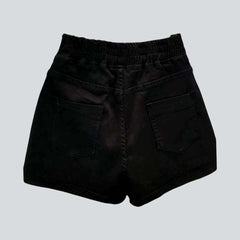 Schwarze Teddy-Jeansshorts mit Strass