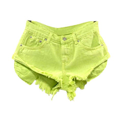 Shorts vaqueros desgastados de color neón