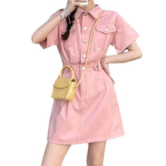 Fashion buttoned mini denim dress