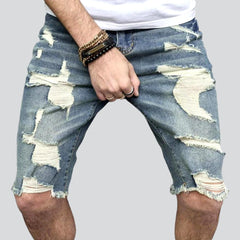 Retro skinny distressed denim shorts