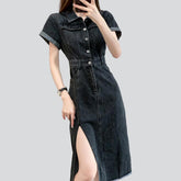 Kurzärmliges graues Jeanskleid