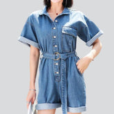 Kurzarm-Jeans-Overall-Shorts