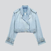 Kurze Damen-Jeansjacke mit V-Ausschnitt