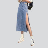 Langer Jeansrock mit Seitenschlitz