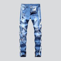 Vaqueros desgastados con rayas laterales para hombre