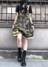 Schlichter, gerader Denim-Jumpsuit mit grünem Grafikdruck