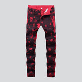 Rote Jeans mit Totenkopf-Motiv für Herren