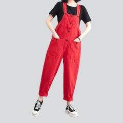 Solid color buttoned denim jumpsuit
