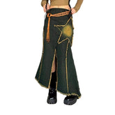 Falda vaquera con trompeta y bordado de estrellas