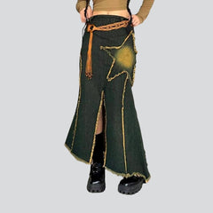 Star embroidery trumpet denim skirt
