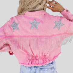 Chaqueta vaquera de color con bordado de estrellas para mujer