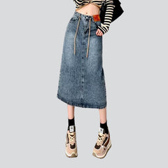 Streetwear denim skirt with drawstrings
