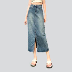 Streetwear front slit denim skirt