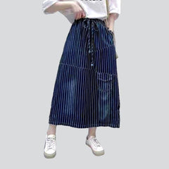 Streetwear stiped long denim skirt