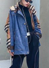 Túnicas de patchwork con capucha de estilo para prendas de vestir exteriores de talla grande de mezclilla azul