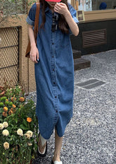 Camisas vaqueras con cuello Peter Pan azul y patchwork, vestidos de otoño