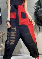 Monos elegantes con tirantes finos de mezclilla rasgada y bloques de color