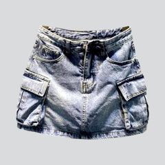 Stylish cargo mini denim skort