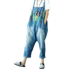 Painted ripped women denim jumpsuit
